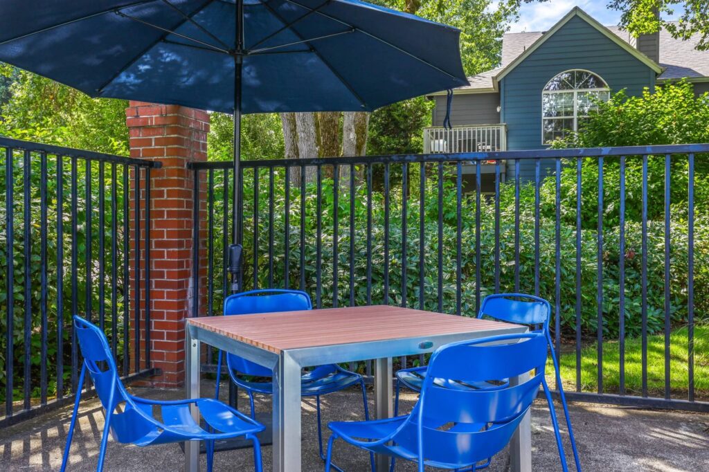 outdoor table and chairs with umbrella